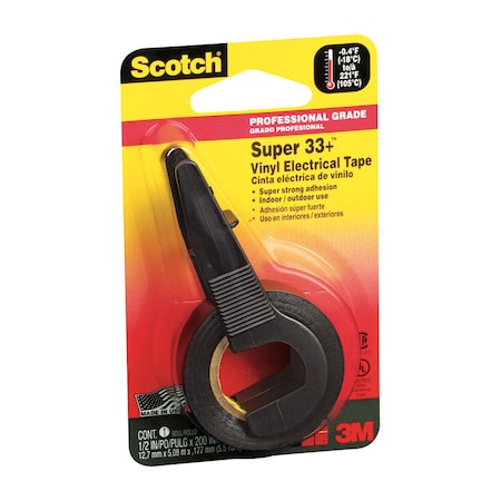 3M Scotch Super 33+ 1/2 in. W X 200 in. L Black Vinyl Electrical Tape 194NA